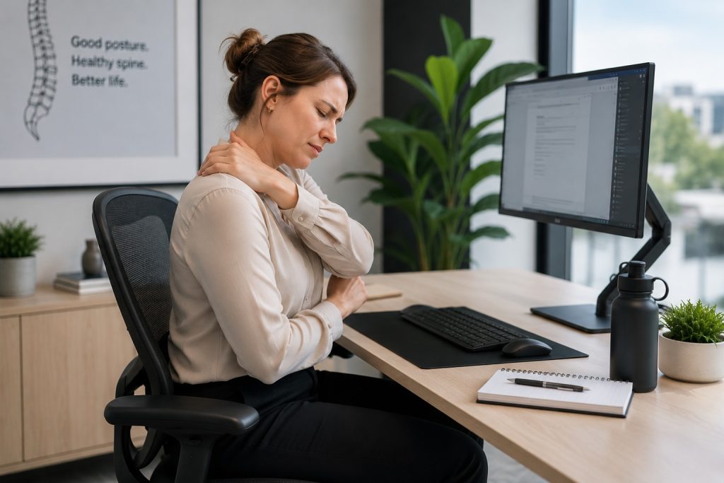 Office worker experiencing discomfort due to poor ergonomics