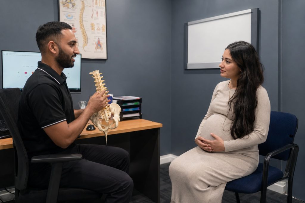 Pregnant woman receiving chiropractic care in Sydney
