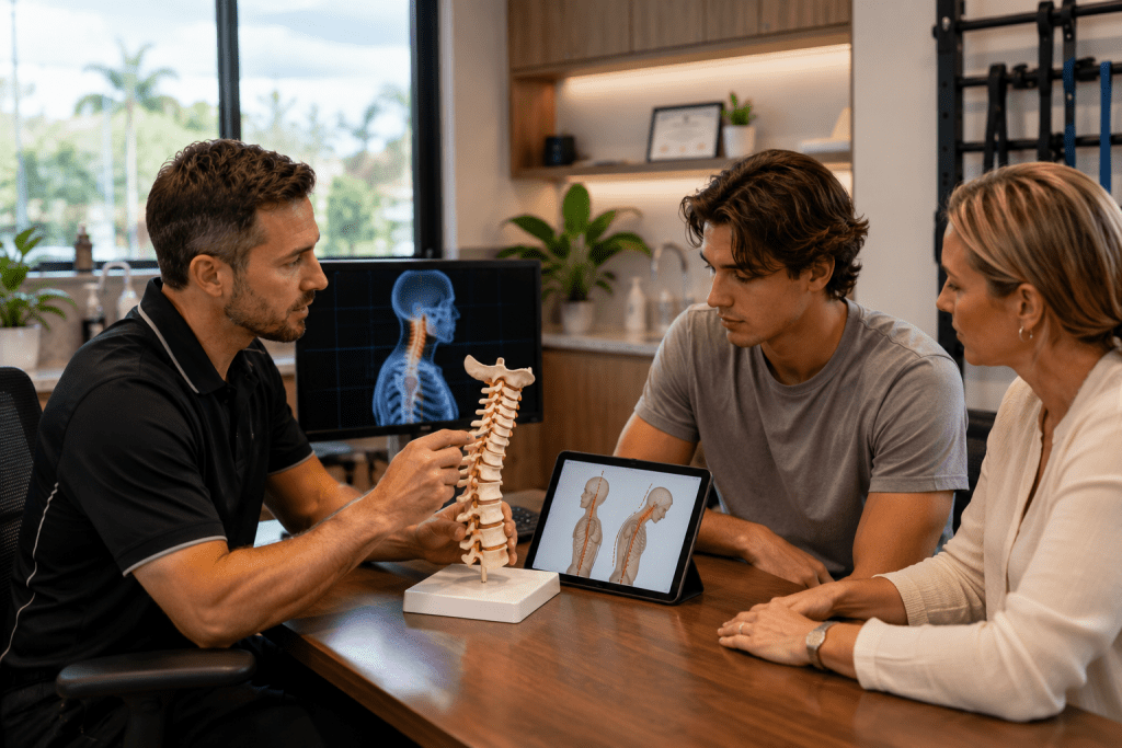 Text Neck in Teenagers: Causes, Signs and Help 3 Teenager with text neck receiving chiropractic care