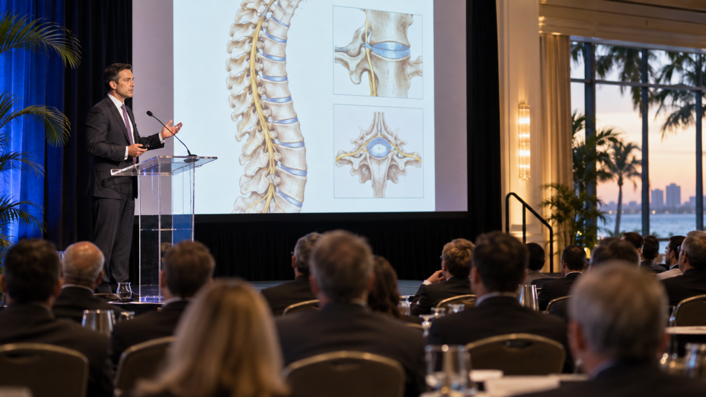 Presentation-American Academy of Orthopaedic Surgeons Florida, USA, 2016 1 Medical professional presenting spinal research at an orthopaedic conference